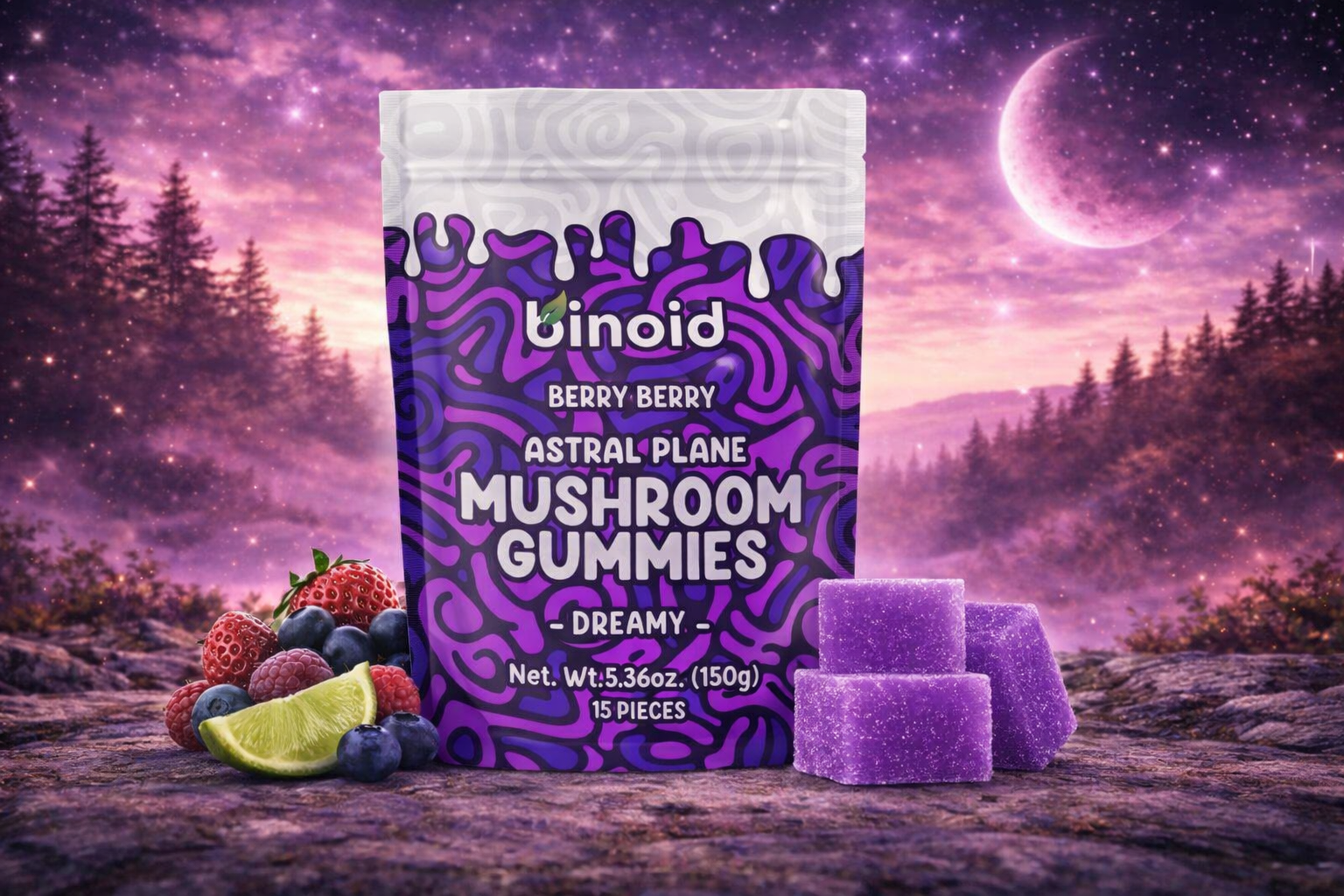 Binoid Mushroom Gummies – Berry Berry (Astral Plane | Dreamy) 15 Count