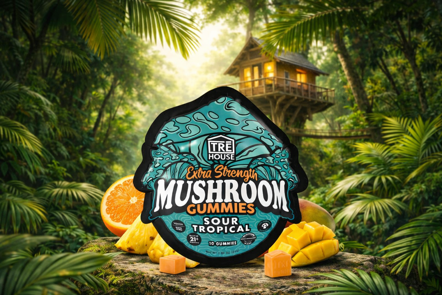 TRE House Extra Strength Mushroom Gummies – Sour Tropical (10 Count)