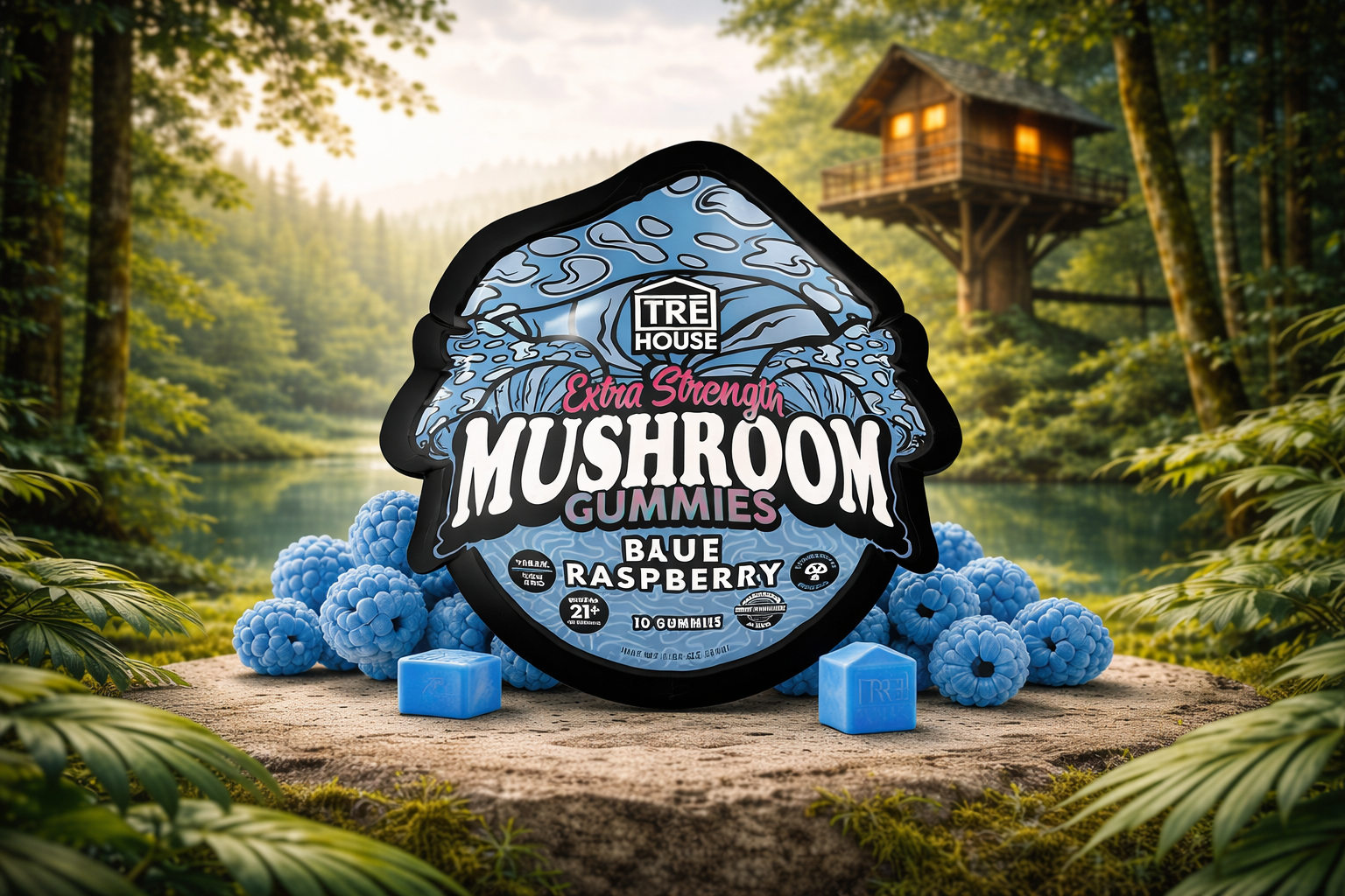 TRE House Extra Strength Mushroom Gummies – Blue Raspberry (10 Count)