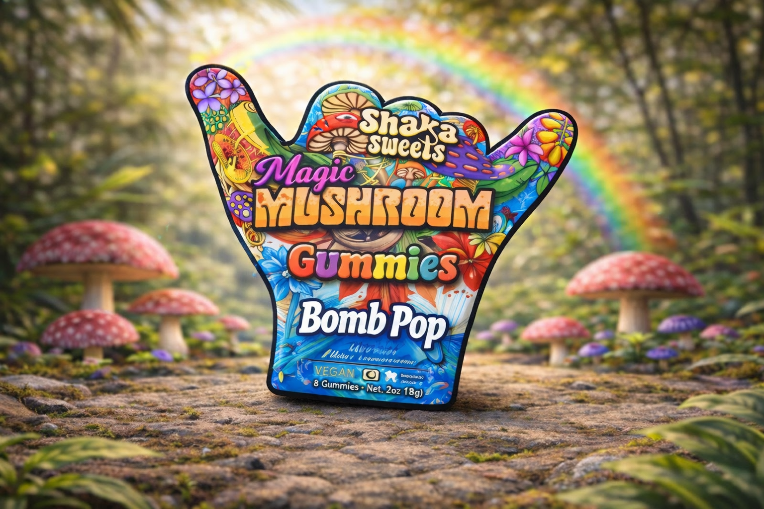 Shaka Sweets Magic Mushroom Gummies – Bomb Pop Flavor (8 Count)