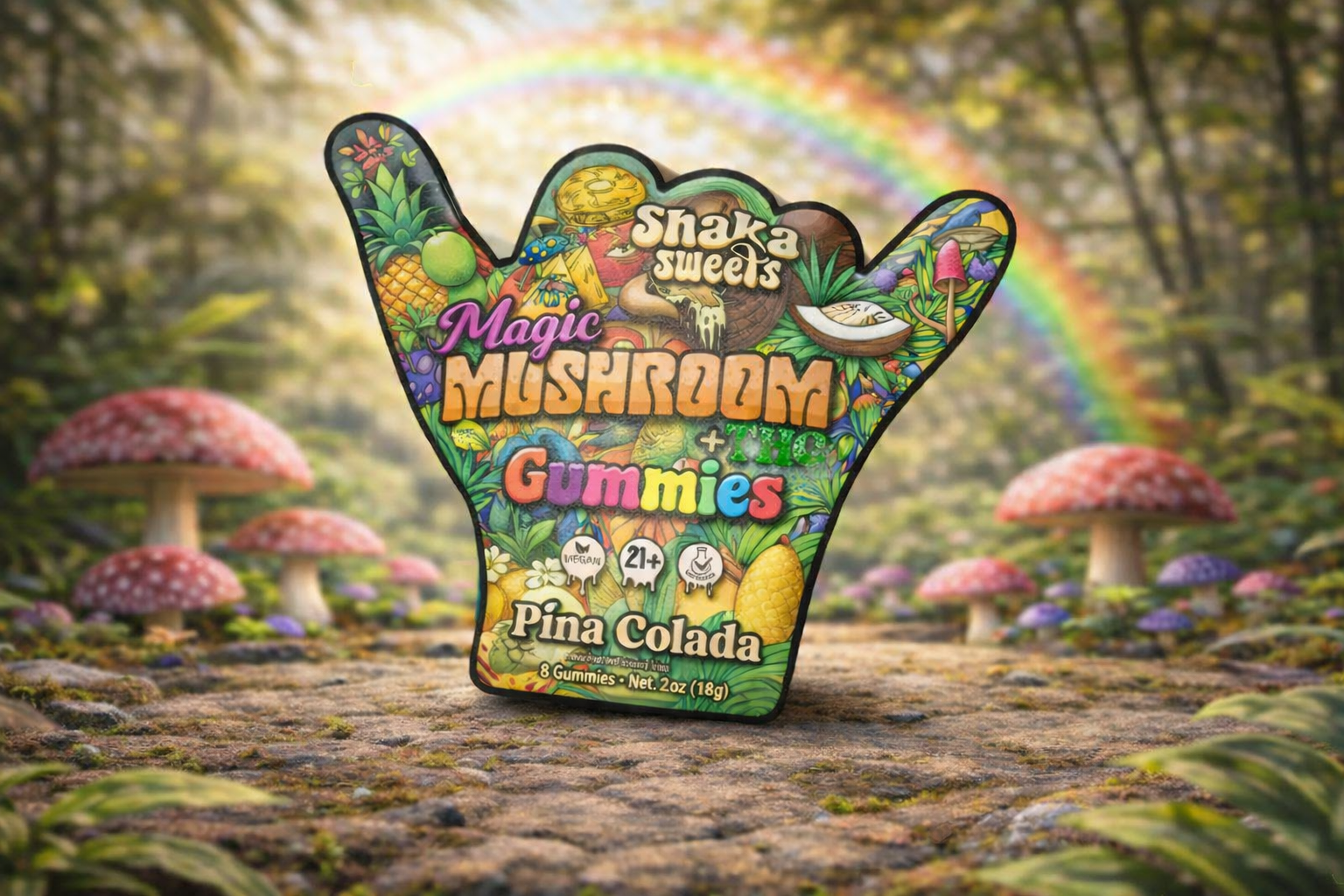 Shaka Sweets Magic Mushroom Gummies – Piña Colada Flavor (8 Count)
