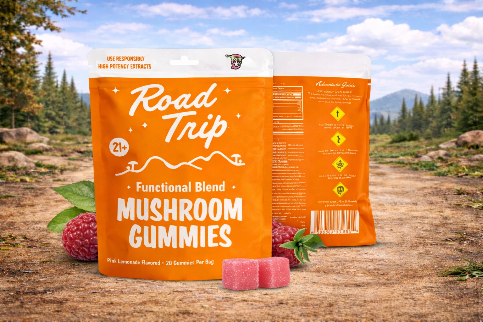Road Trip Functional Mushroom Gummies (20-Pack) - Pink Lemonade
