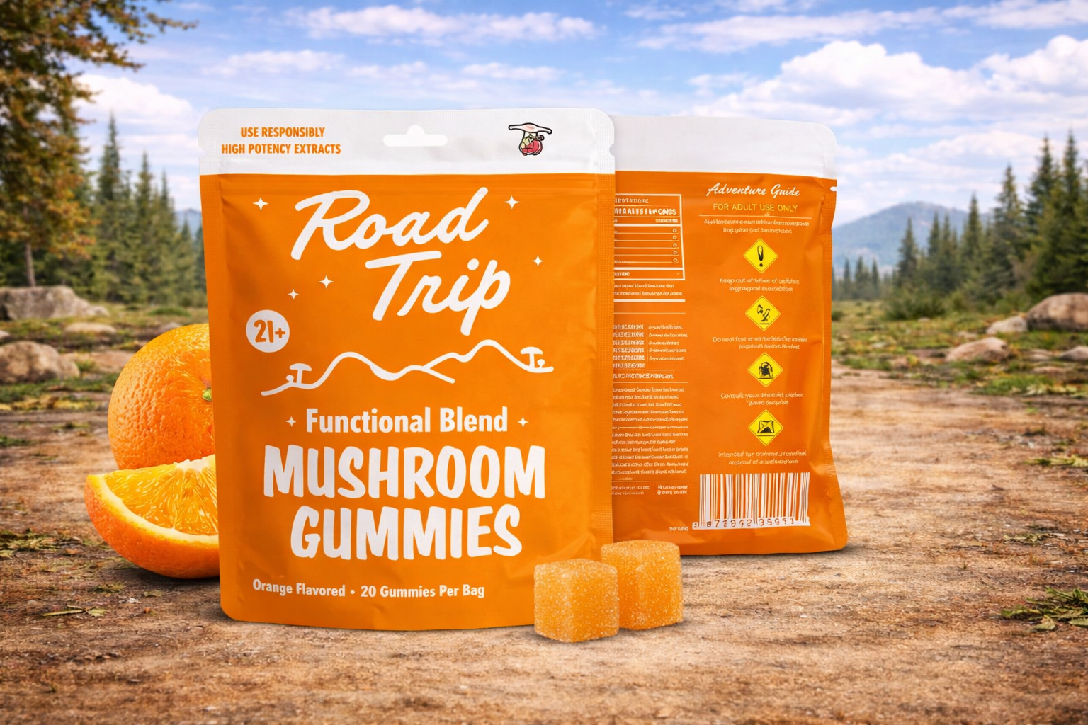 Road Trip Functional Mushroom Gummies (20-Pack) - Orange