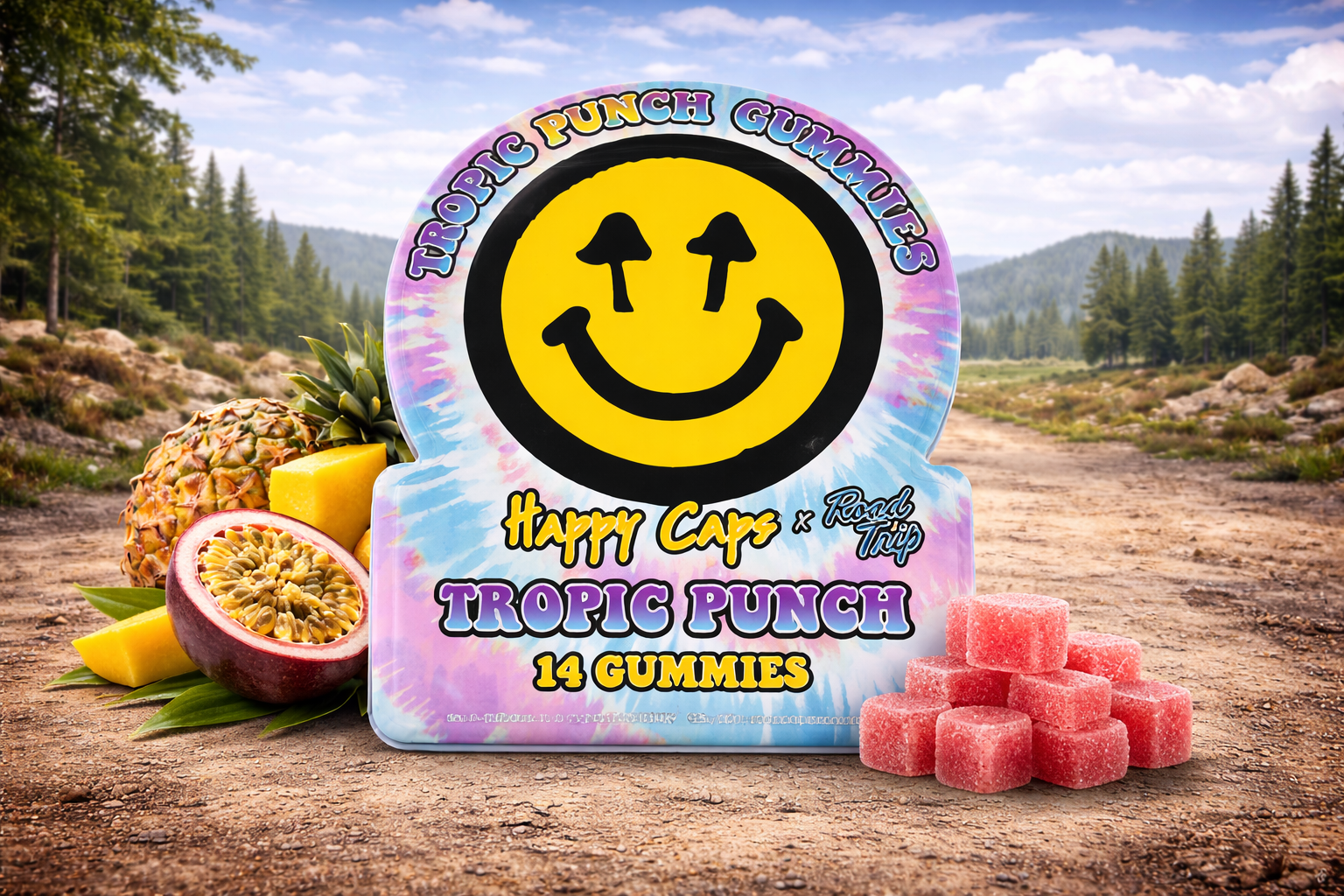 Happy Caps® x Road Trip Gummies – Tropic Punch (14 Count)